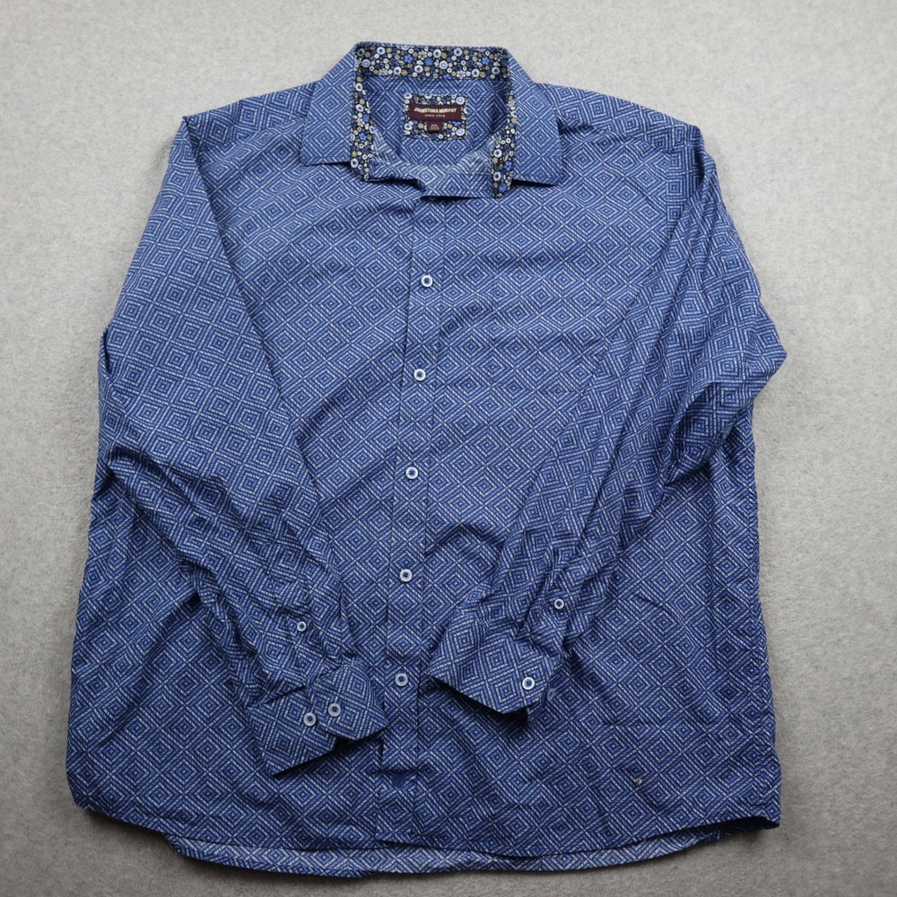 Johnston & Murphy Button Down Shirt Mens XXL Blue Geometric Diamond Long Sleeve